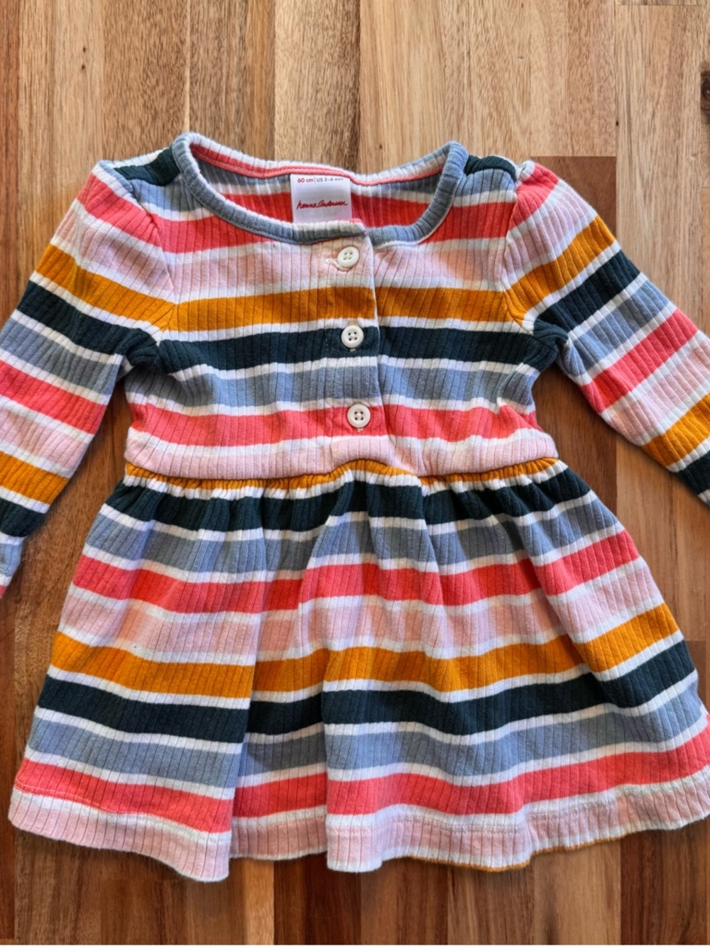 Hanna Andersson Baby Girls Striped Rib Knit Cotton Dress 3-6 Months Multi-Color - Picture 2 of 5